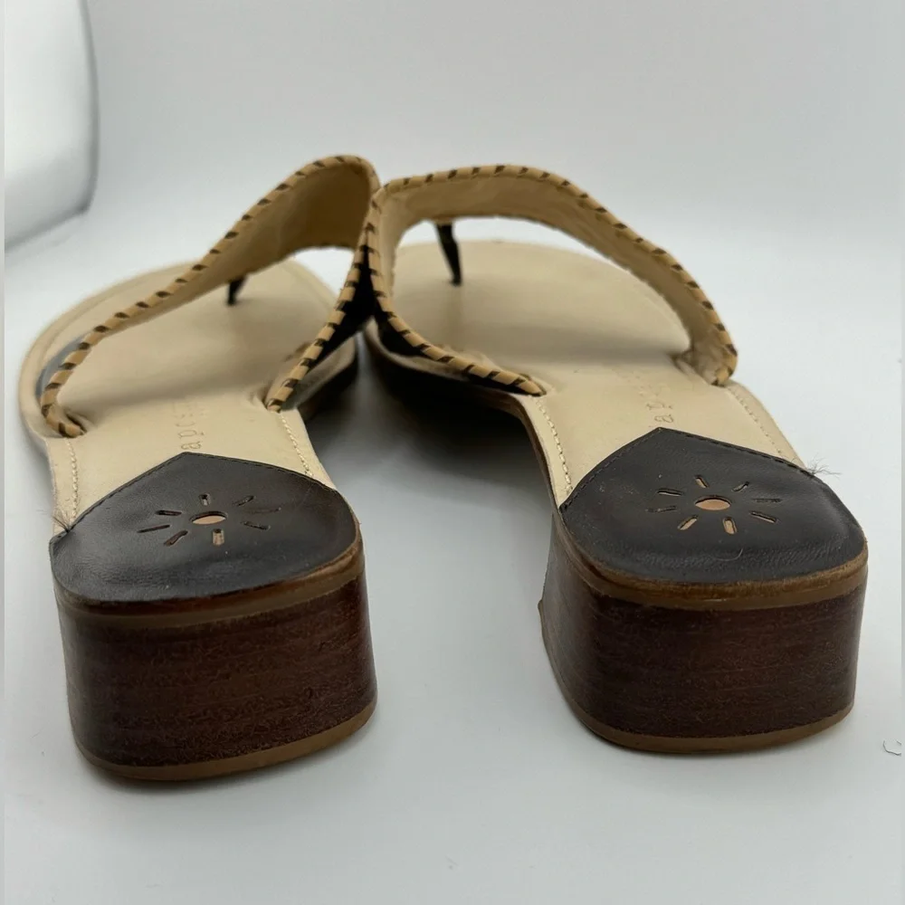 Apostrophe women’s brown cream leather bohemian toe thong slide in sandals 8M - Picture 6 of 8